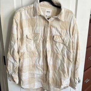 Aerie Cream and Tan Plaid Shirt Jacket